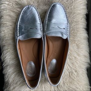 Clarks Silver Metallic Leather Loafers Driving Moc